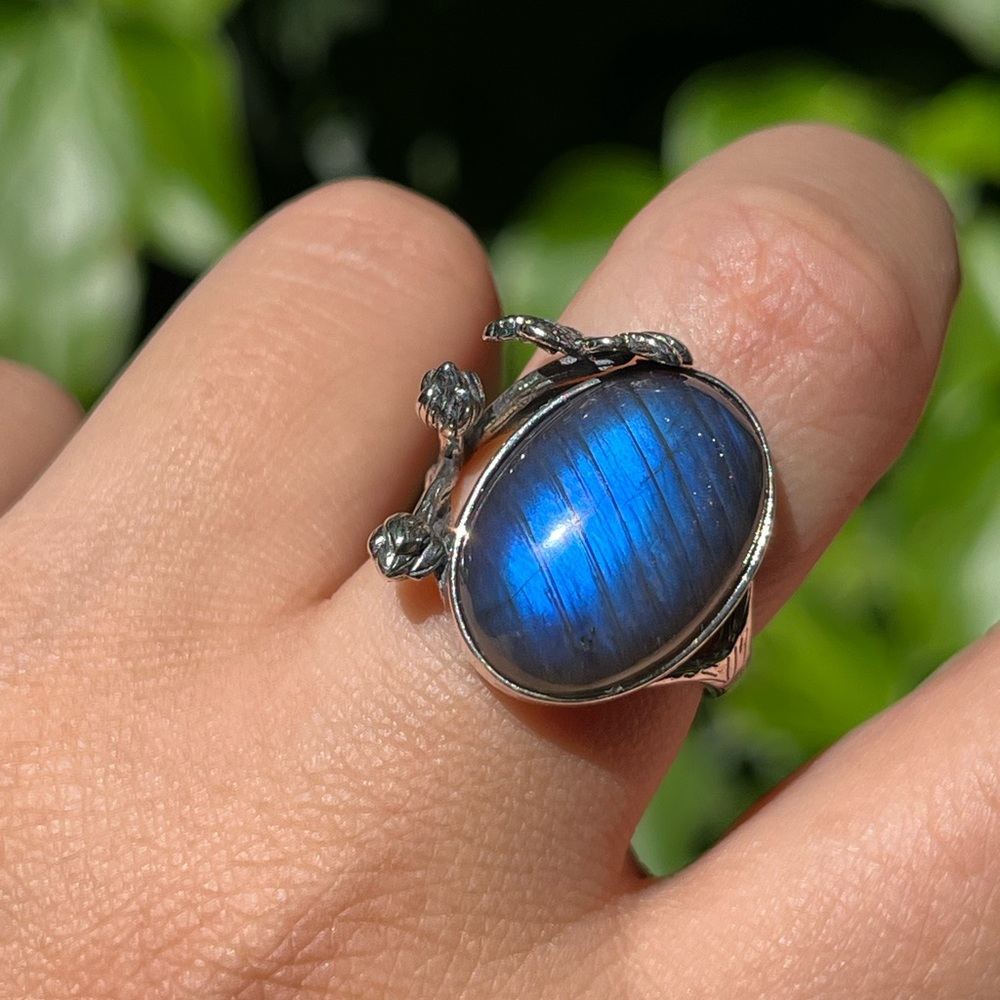 Sterling‎ silver adjustable flashy labradorite ring
